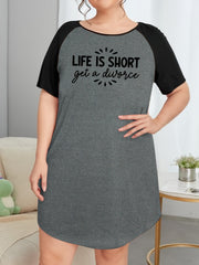 Slogan Print Raglan Sleeve Round Neck Tee Sleep Dress