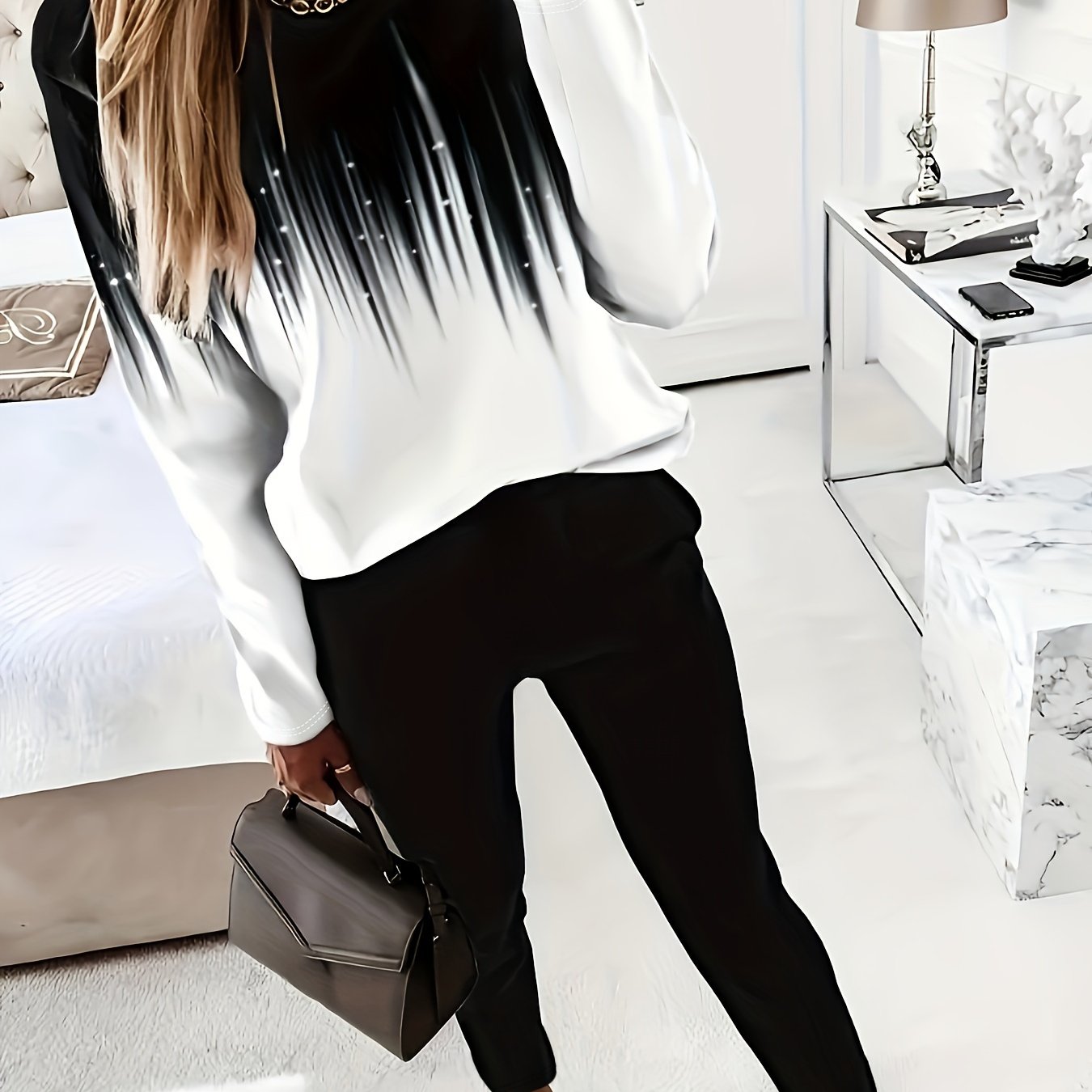 Women's Plus Ombre Print Long Sleeve Top & Pants 2 Piece Set