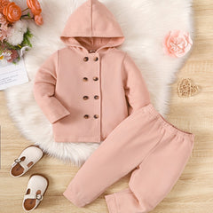 Toddler Girls Ribbed Casual Outfit Hooded Coat & Pants