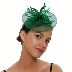 Green Mesh Flower Fascinator Headband 20s Hat Vintage Derby Church Hats