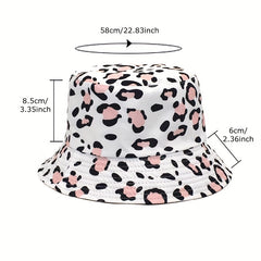 Leopard Print Bucket Hat Y2K Fisherman Cap Reversible