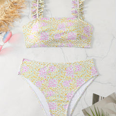 Ditsy Floral Print Bikini Set with Frill Trim