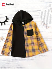 Boys Plaid Hooded Jacket Zip Up Long Sleeve