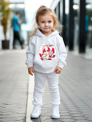 Girls 2pc Fox Pattern Hooded Sweatshirt Solid Sweatpants Set