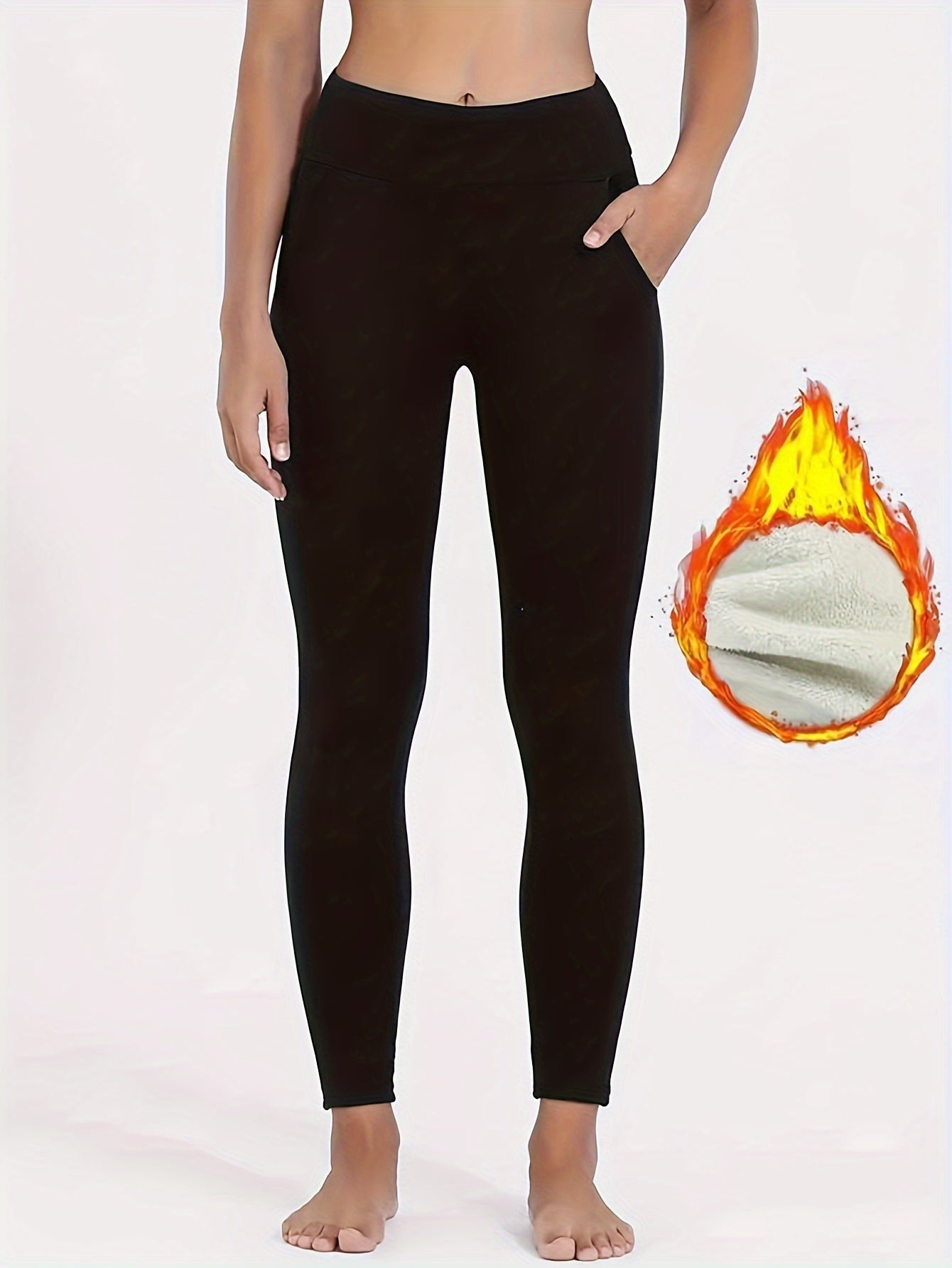 Fleece Yoga Pants With Pocket High Stretch Leggings