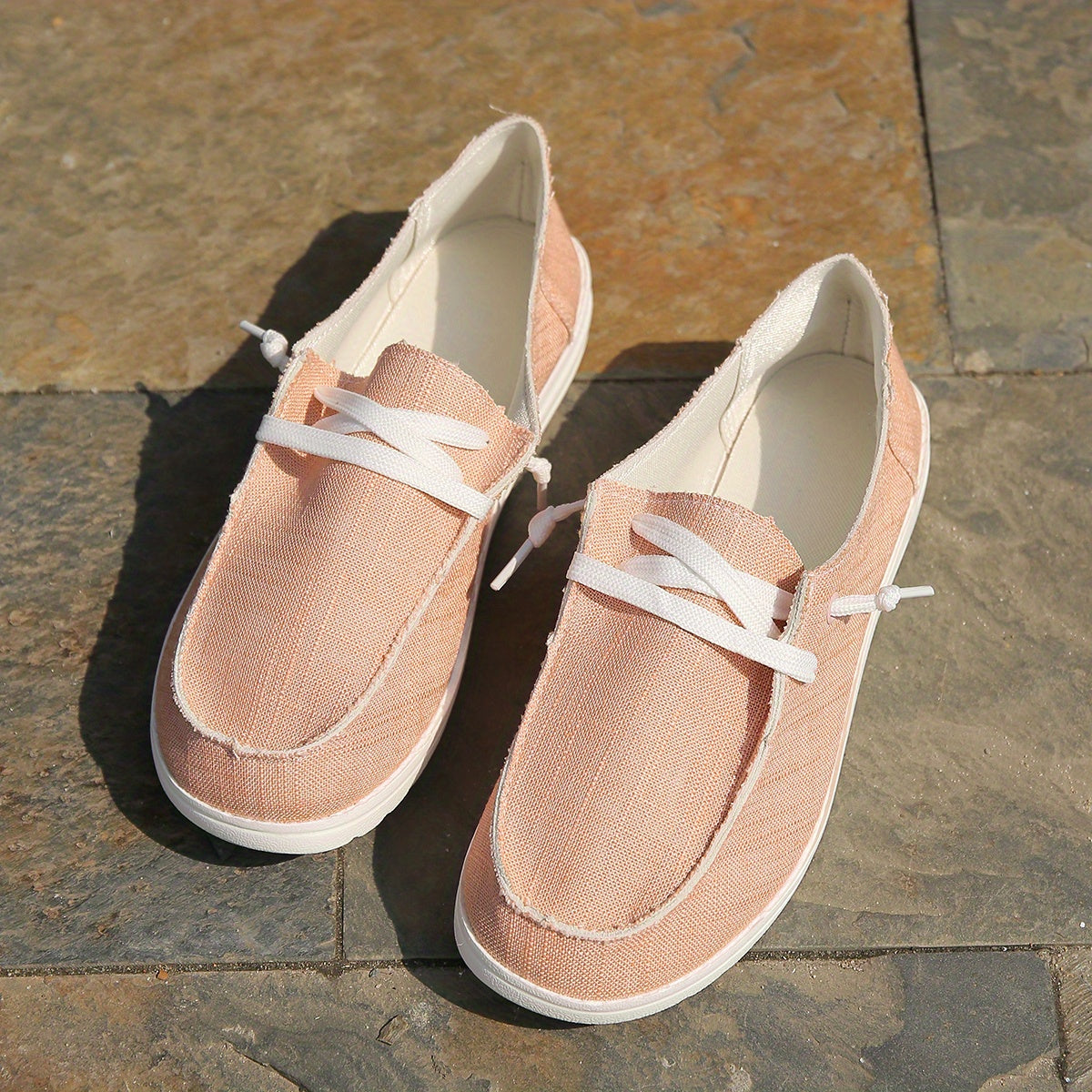 Women's Canvas Lace Up Walking Sneakers Low Top Flat Loafers