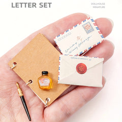 Dollhouse Vintage Letter Kit 1:6 1:12 Scale Fountain Pen Ink Set