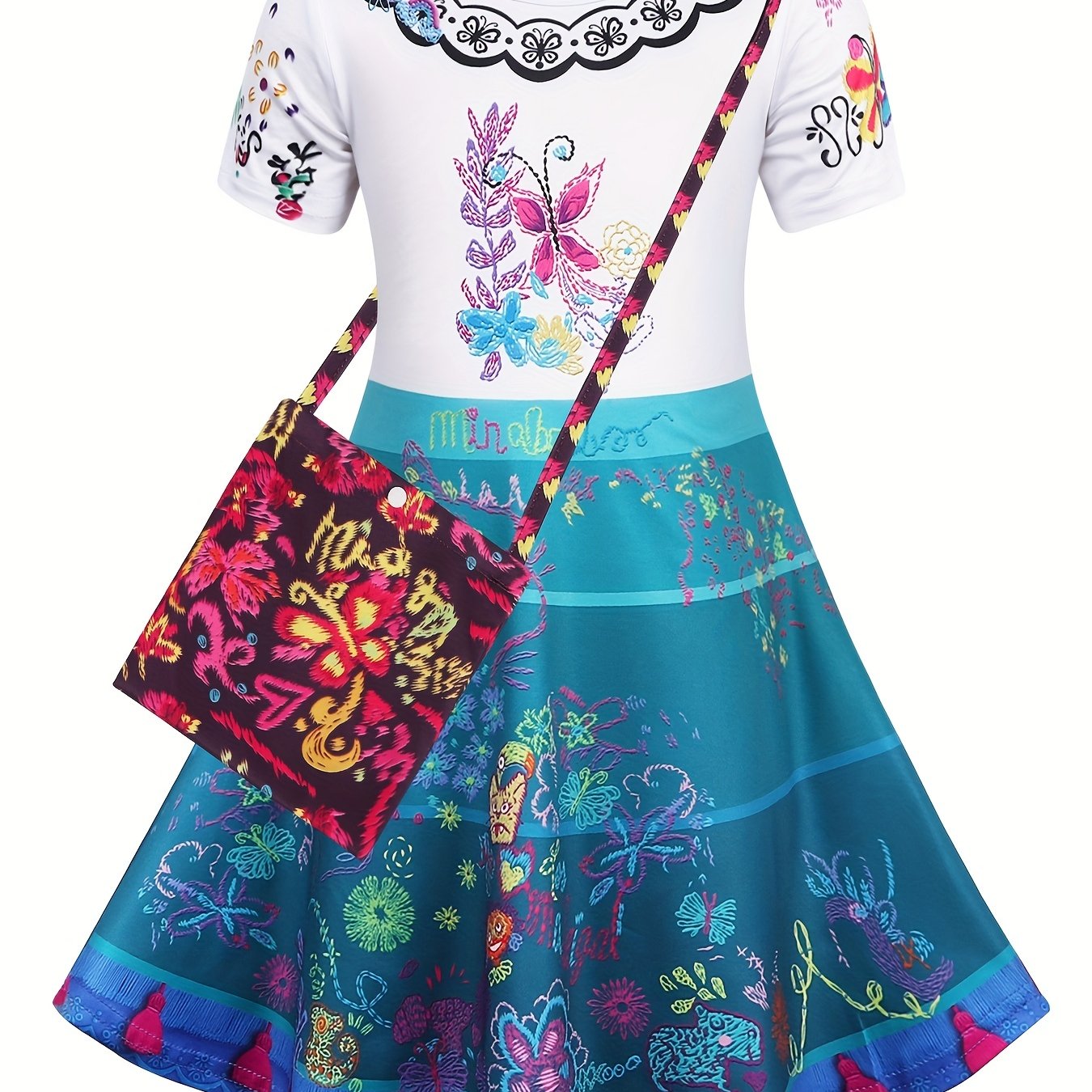 Toddler Girl's Costume Dress Floral Embroidered Scoop Neck Dress Up
