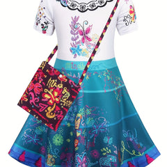 Toddler Girl's Costume Dress Floral Embroidered Scoop Neck Dress Up