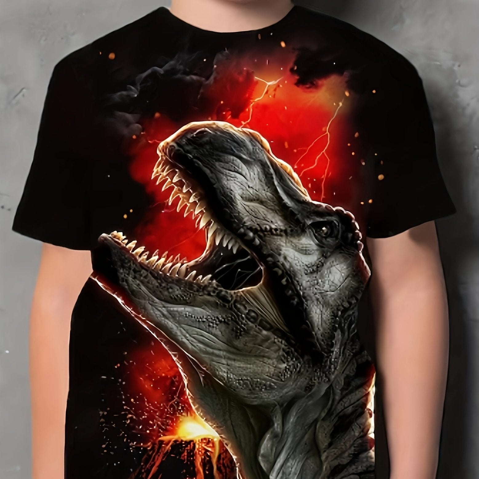 Dinosaur & Red Lightning T shirt For Kids Short Sleeve Top Boy's Clothes