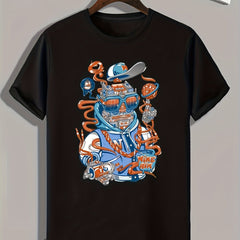 Cartoon Print Men's Graphic T-shirt for Summer