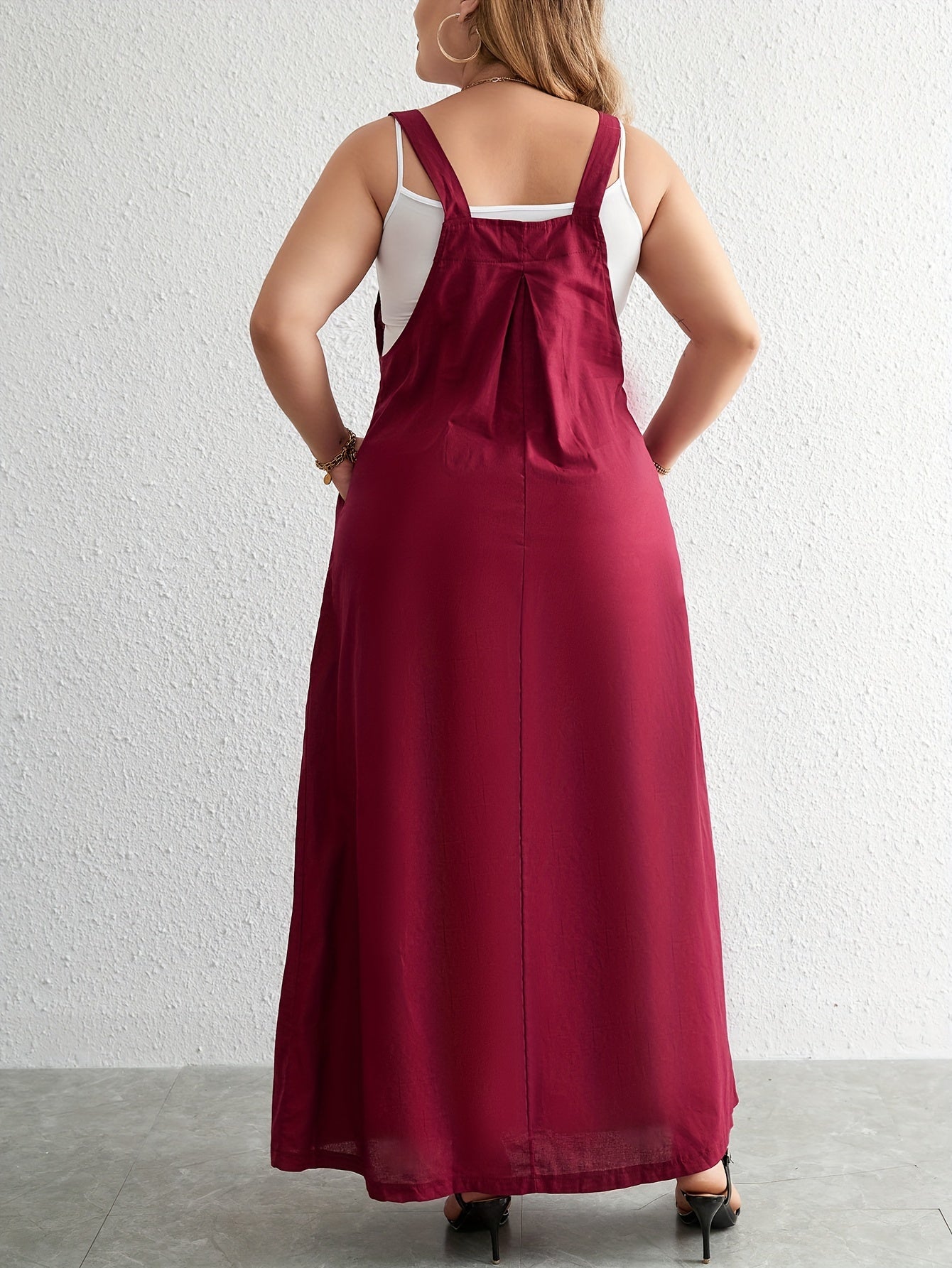 Casual Overall Dress Solid Button Maxi Overall Dress With Pockets