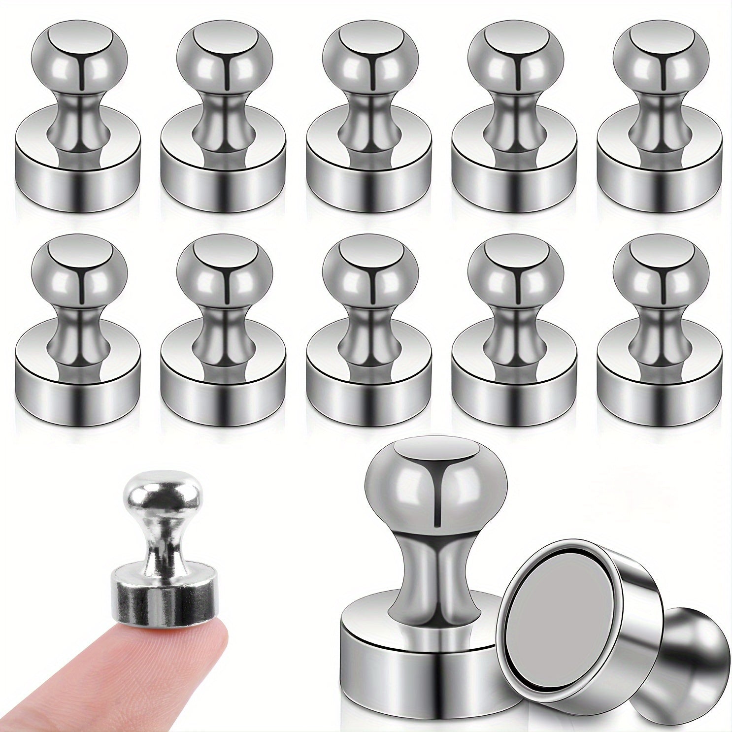 12pcs Strong Fridge Magnets Whiteboard Silver Push Peg Magnets