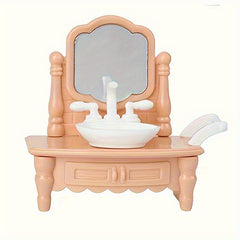 Mini Dollhouse Bathroom Furniture Set in Playful Pink