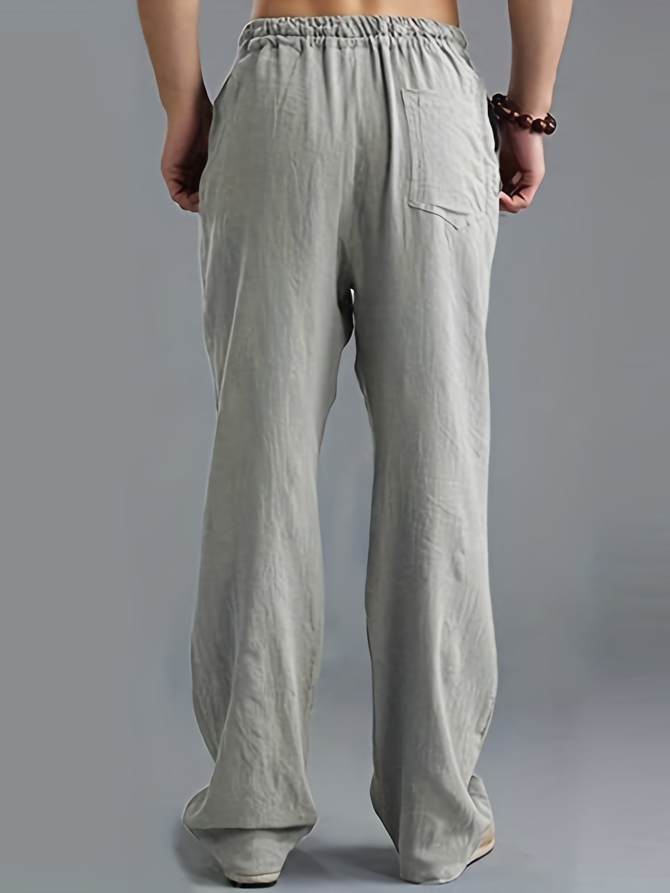 Loose Fit Linen Joggers Men's Casual Solid Sweatpants