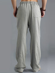 Loose Fit Linen Joggers Men's Casual Solid Sweatpants