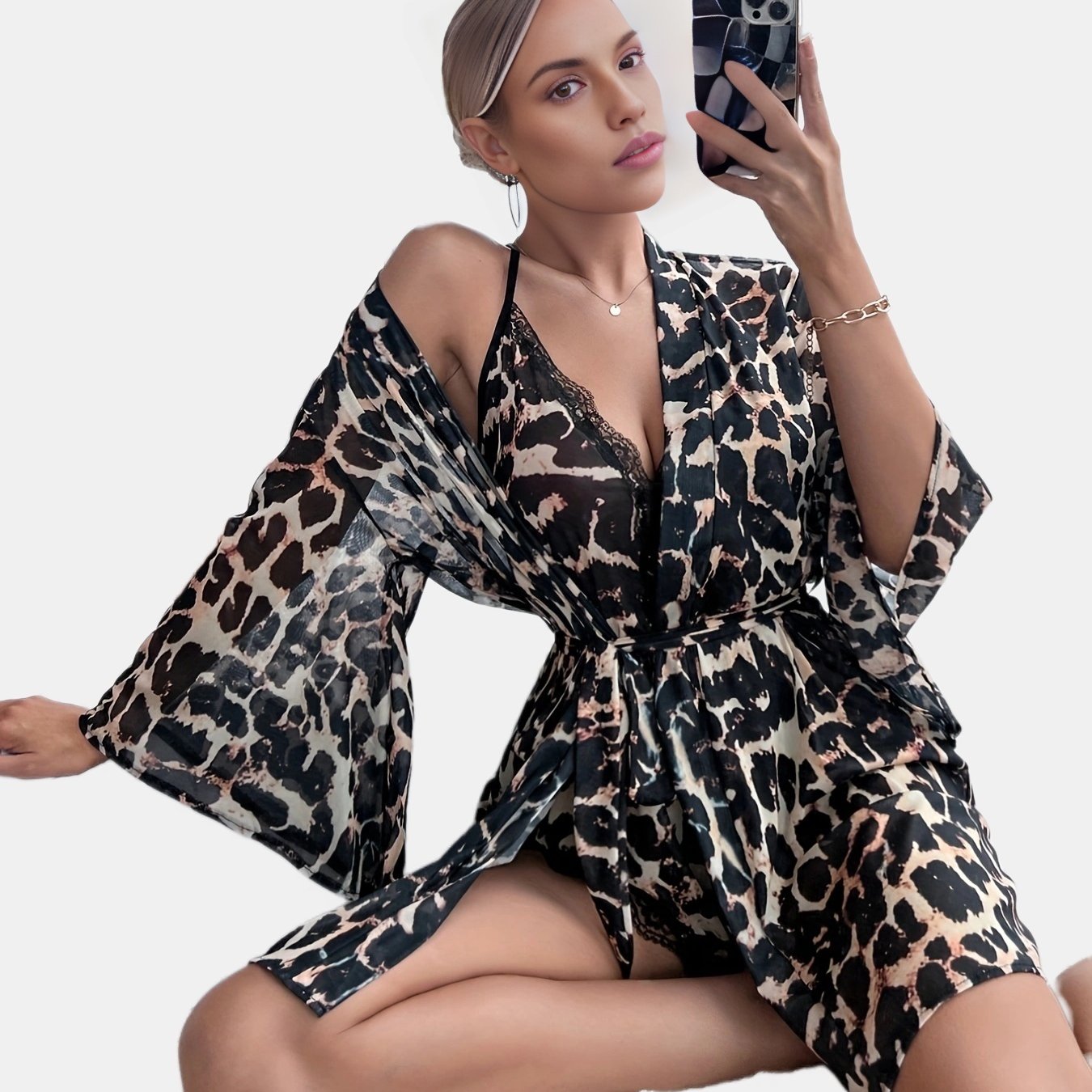 Leopard Print Pajama Set & Lace Trim Bodysuit