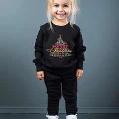 Cartoon Christmas Tree Crew Neck Sweatshirt & Sweatpants Set for Girls