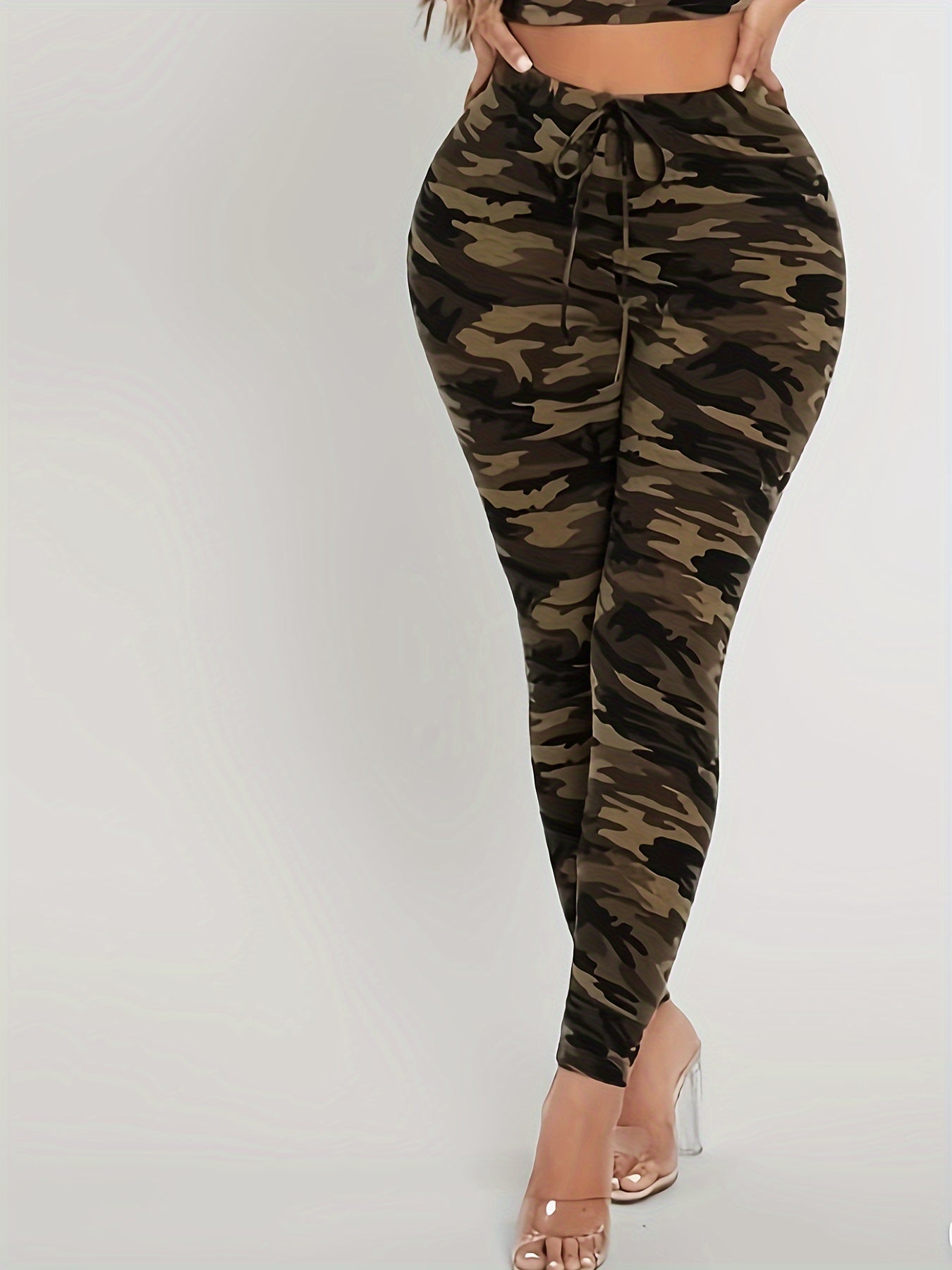Camo Drawstring Leggings High Rise