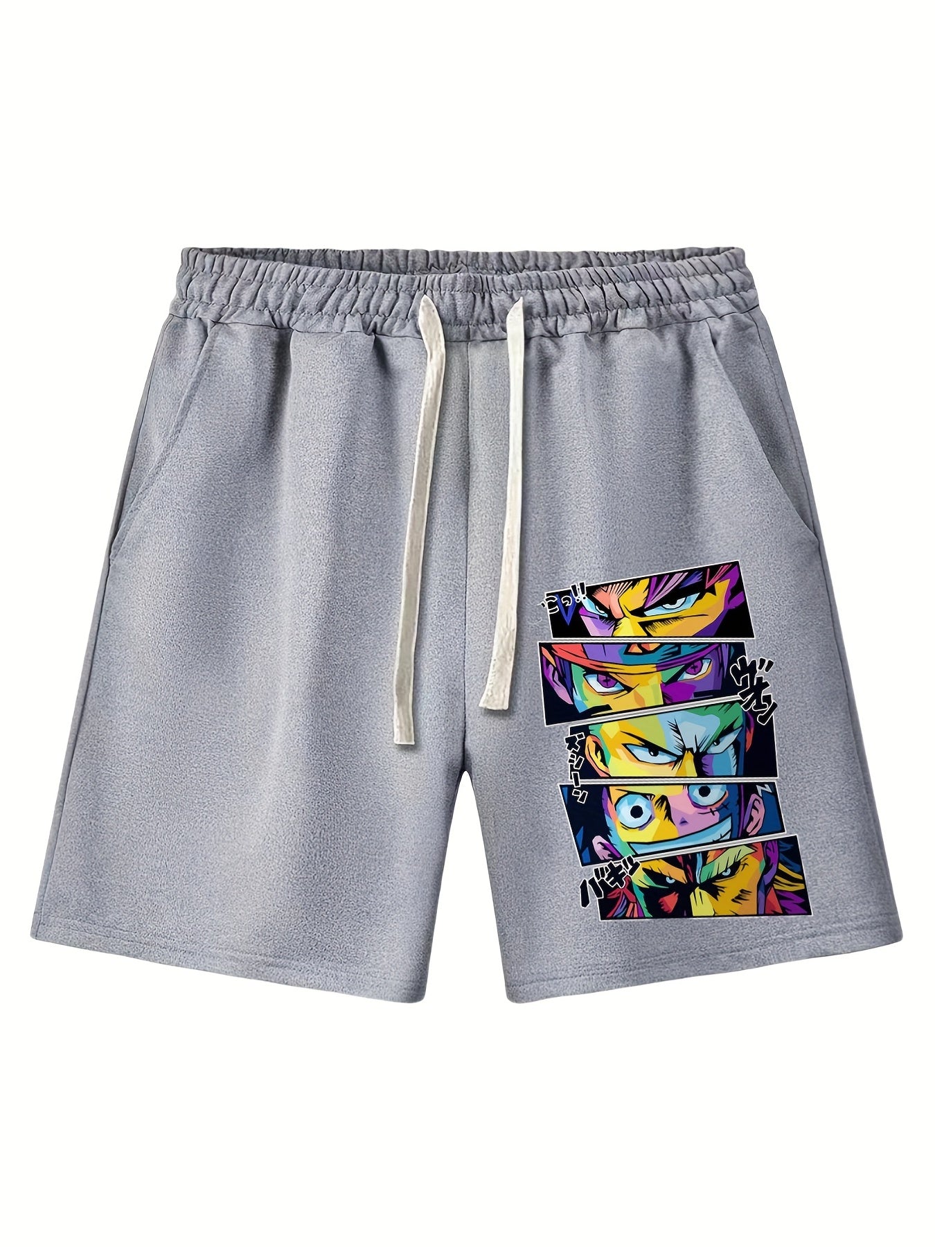 Anime Print Men's Casual Shorts Drawstring Waist Breathable Comfy Summer