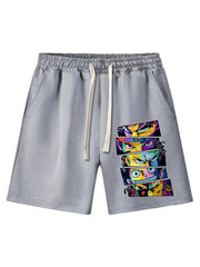 Anime Print Men's Casual Shorts Drawstring Waist Breathable Comfy Summer