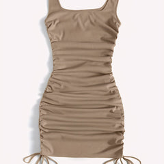 Drawstring Bodycon Dress Sexy Ruched Tank Dress Women's Clothing