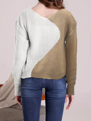 Drop Shoulder V-Neck Sweater Long Sleeve Casual