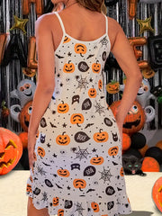 Plus Pumpkin & Bat Print Ruffle Trim Cami Sleep Dress