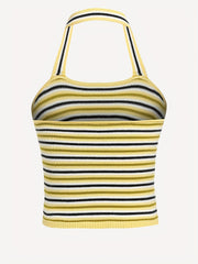 Y2K Striped Backless Halter Top