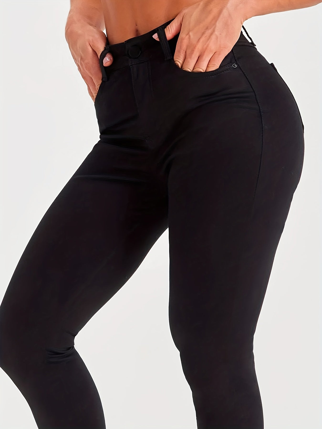 Solid Skinny Jeans High Stretch Mid Rise Stylish Plain Denim Pants