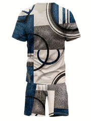 Men's Vintage T Shirt & Short Set Crew Neck Stretch Casual Tee