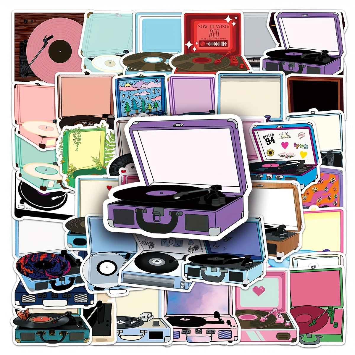 50pcs Record Player Music Graffiti Hand-painted Stickers Waterproof