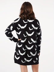 Bat Pattern Knit Cardigan Open Front Sweater Women's Clothing
