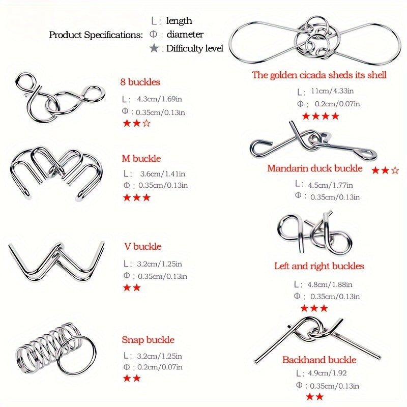 Pocket Wire Puzzle Set 32 Pieces Brain Test Chain Unlock Interlocking Game Ring