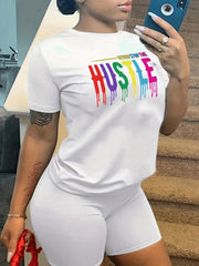 Graffiti Letter Graphic Sports T-Shirt Crew Neck Short Sleeves Women's Tops