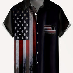 American Flag Print Men's Short Sleeve Shirt for Summer Vacation Resort