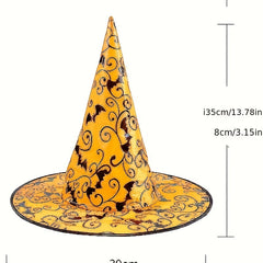 Halloween Witch Hat Decorative Mesh Pumpkin Print Magician Pointed Wizard Hat