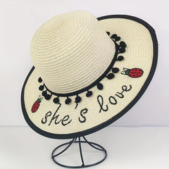 Summer Ladybug Beach Sunshade Straw Hat For Girls