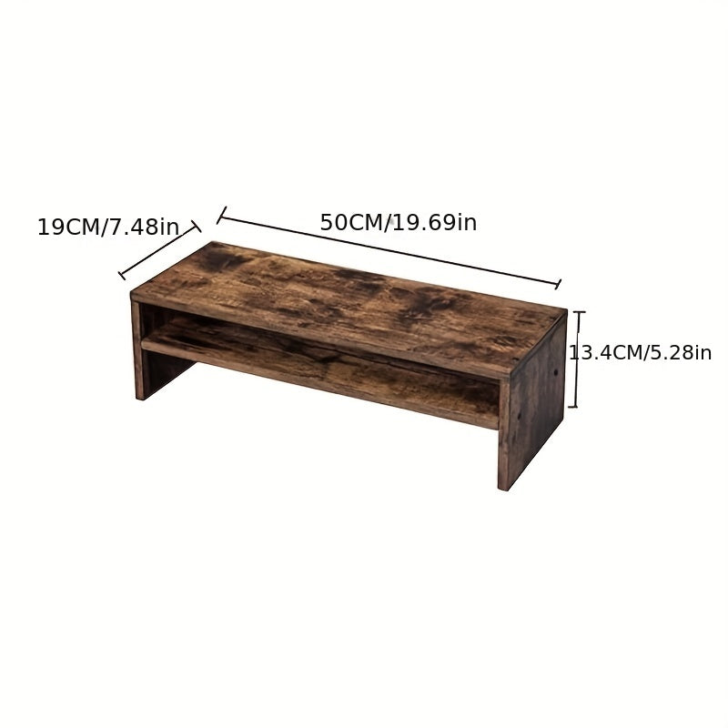 2 Tier Wooden Monitor Stand Riser For Desk - Home Office Desk Shelf