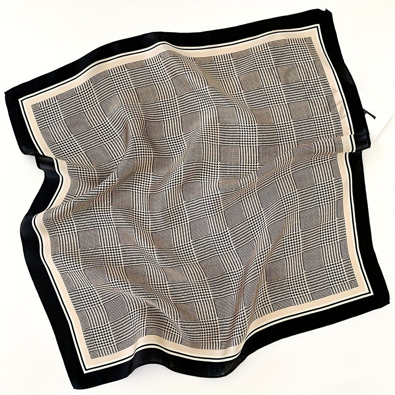 Houndstooth Print Square Scarf Satin Neckerchief Bandana Women Decorative