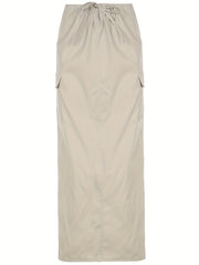 Cargo Long Skirt Solid Y2k Skirts With Side Pocket