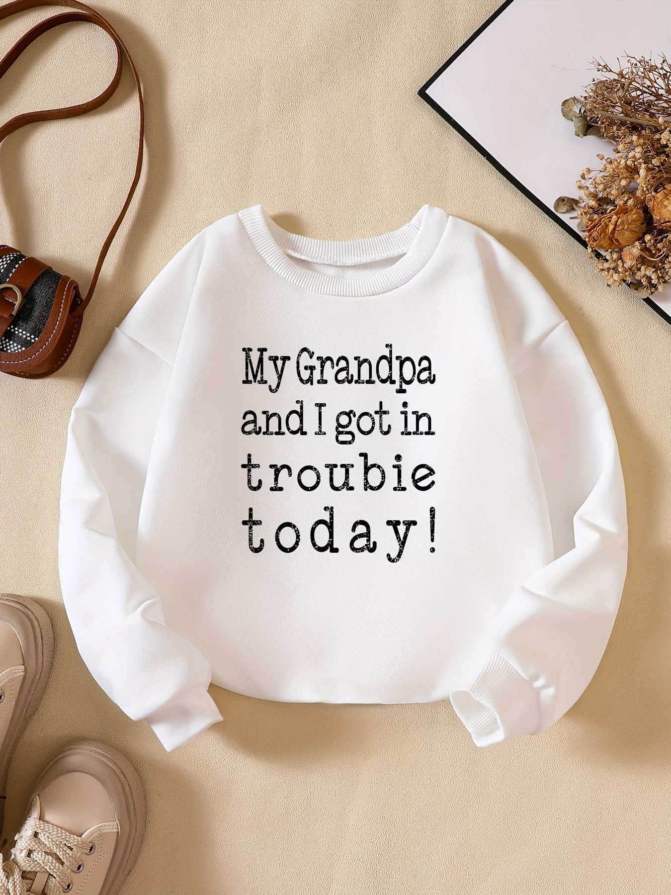 Girls Letter Print Sweatshirt Round Neck Long Sleeve Casual Pullover