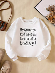 Girls Letter Print Sweatshirt Round Neck Long Sleeve Casual Pullover