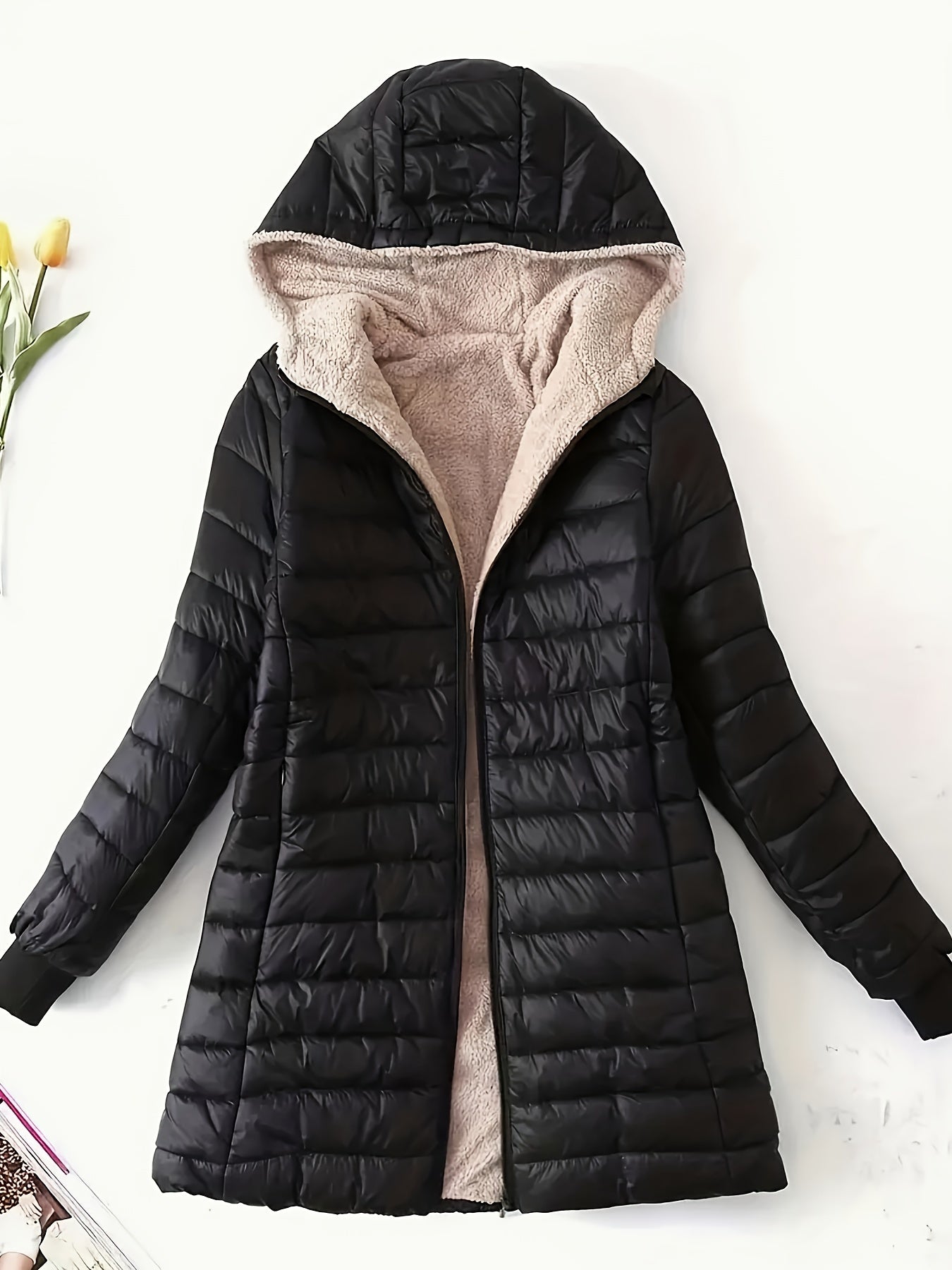Hooded Slim Fit Fleece Padded Jacket Women's Winter Coat