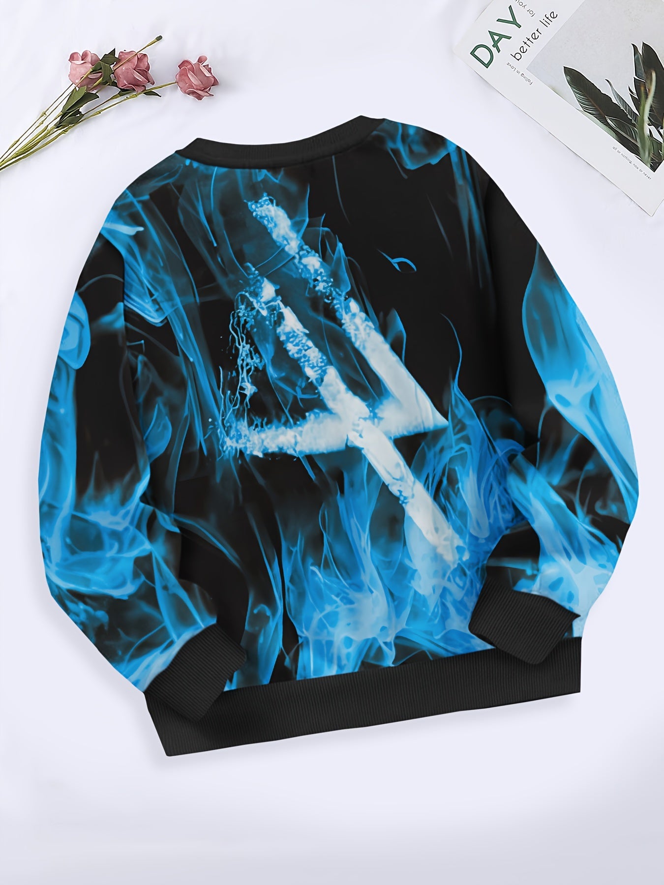 Fire Pattern Long Sleeve Crew Neck Sweatshirt for Boys Girls