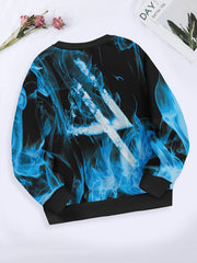 Fire Pattern Long Sleeve Crew Neck Sweatshirt for Boys Girls
