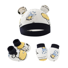 Baby Boy Outfit Set with Cartoon Cap, Mittens, Socks & Shoes