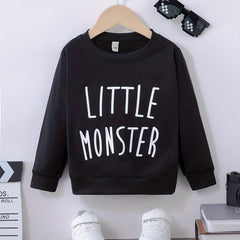 LITTLE MONSTER Letter Print Boys Casual Sweatshirt Long Sleeve Crew Neck Tops