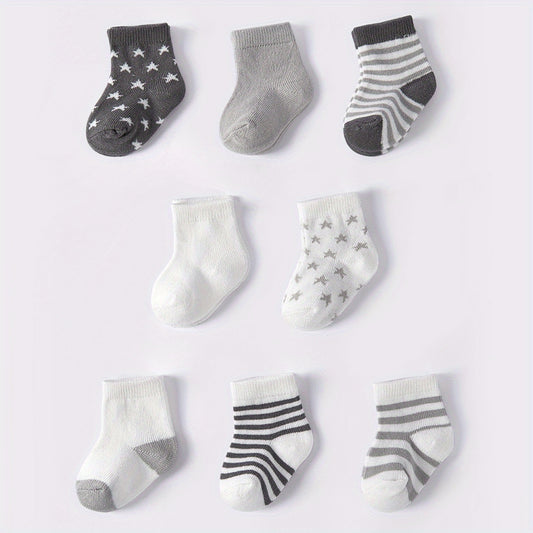 8 Pairs Infants & Toddlers Star & Stripe Socks Spring Autumn