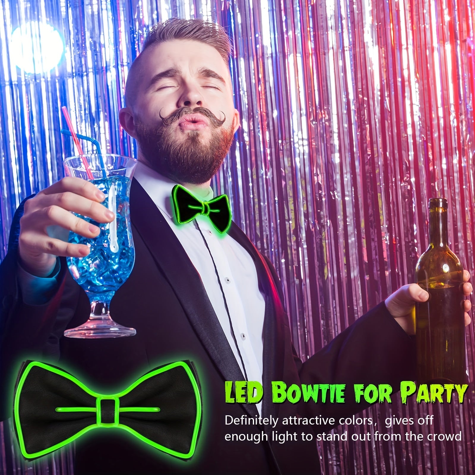 4pcs Light Up Bow Tie For Men LED Neon Glow Dark Accessories Funny Novelty